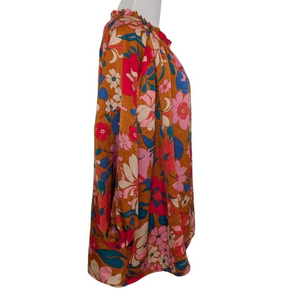 Entro Floral Vibrant Blooms Shirt Womens Size Large Orange Oversized Blouse - Picture 6 of 10